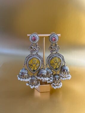 Handcrafted Yellow and Pink Jhumka Earrings - Women Jewelry